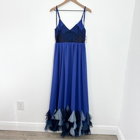 Free People Forget Me Not Blue Chiffon Maxi Dress Sleeveless NWT Size 4 - Picture 2 of 11